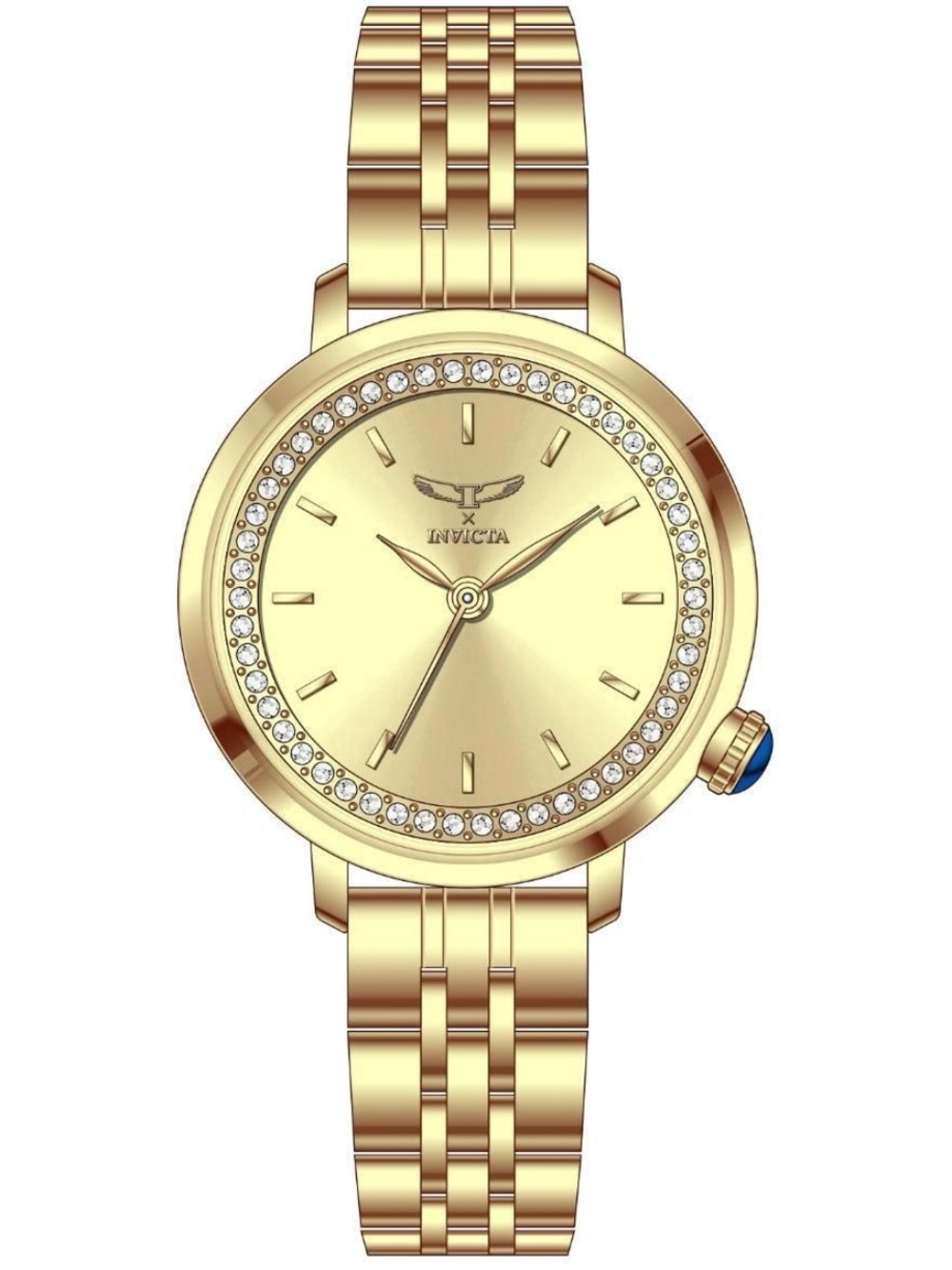 Invicta Gold-Tone Crystal Bezel Women's Bracelet Watch with Blue Crown